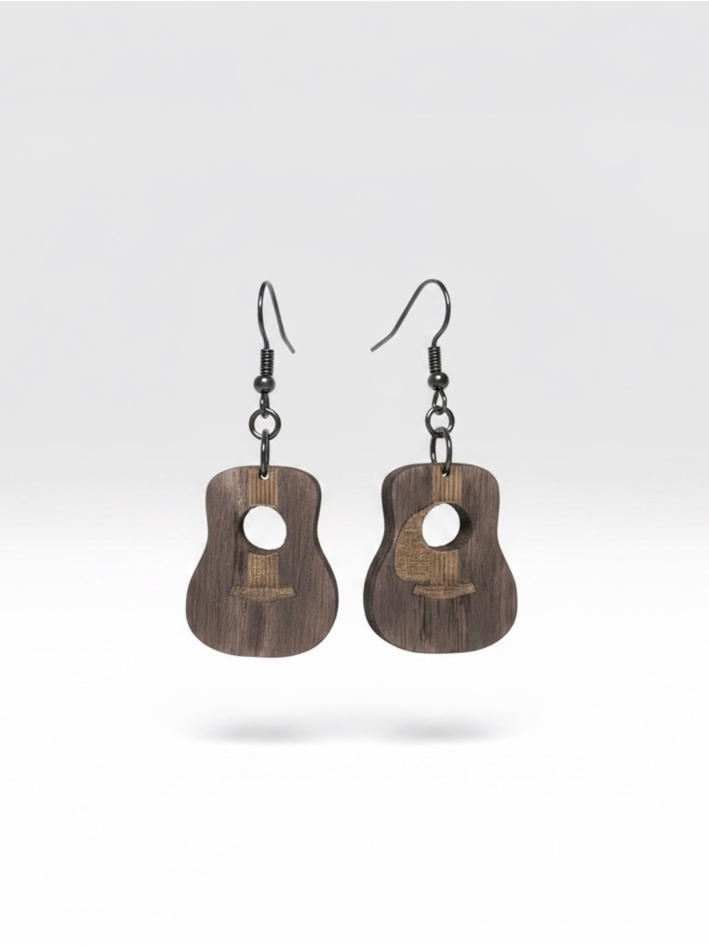 Wood Guitar Dangle Earrings - Brown